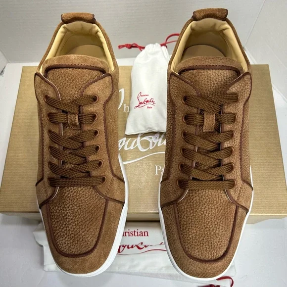 CHRISTIAN LOUBOUTIN RANTULOW ORLATO SNEAKERS BROWN GRAINED SUEDE SZ 44/11 NEW